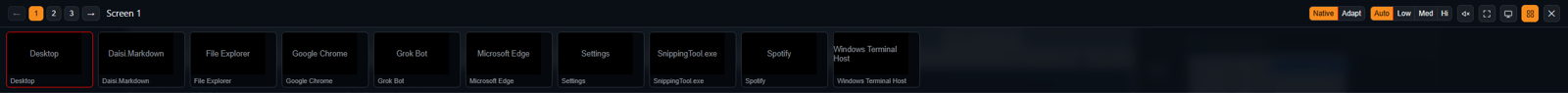 Apps slider with Desktop and running programs