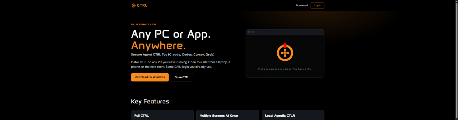 CTRL public site with Download and Login at the top